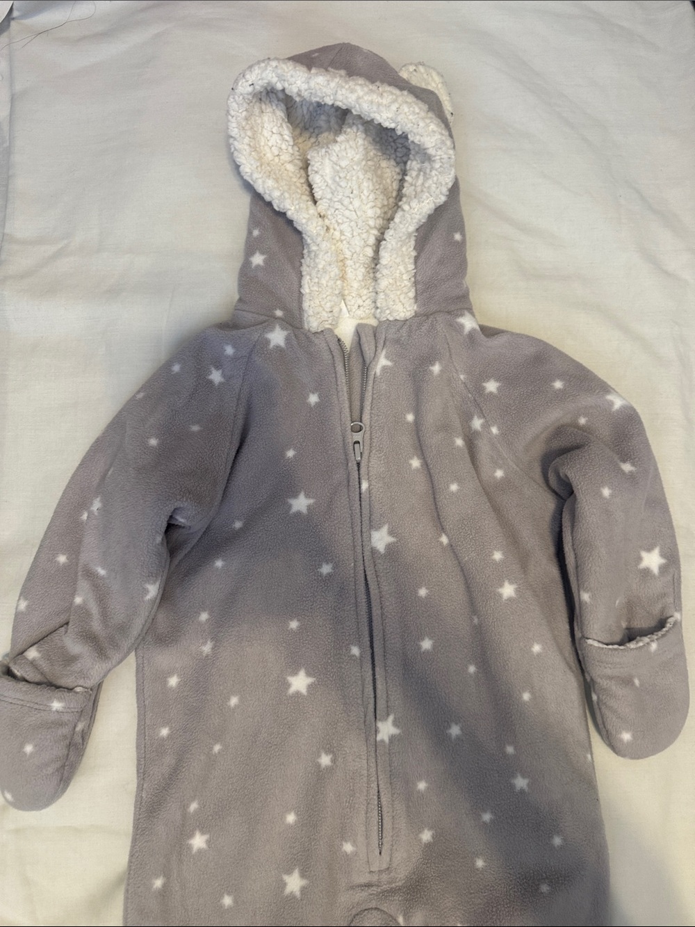 Gray Star Sherpa-Lined Infant Hooded Onesie